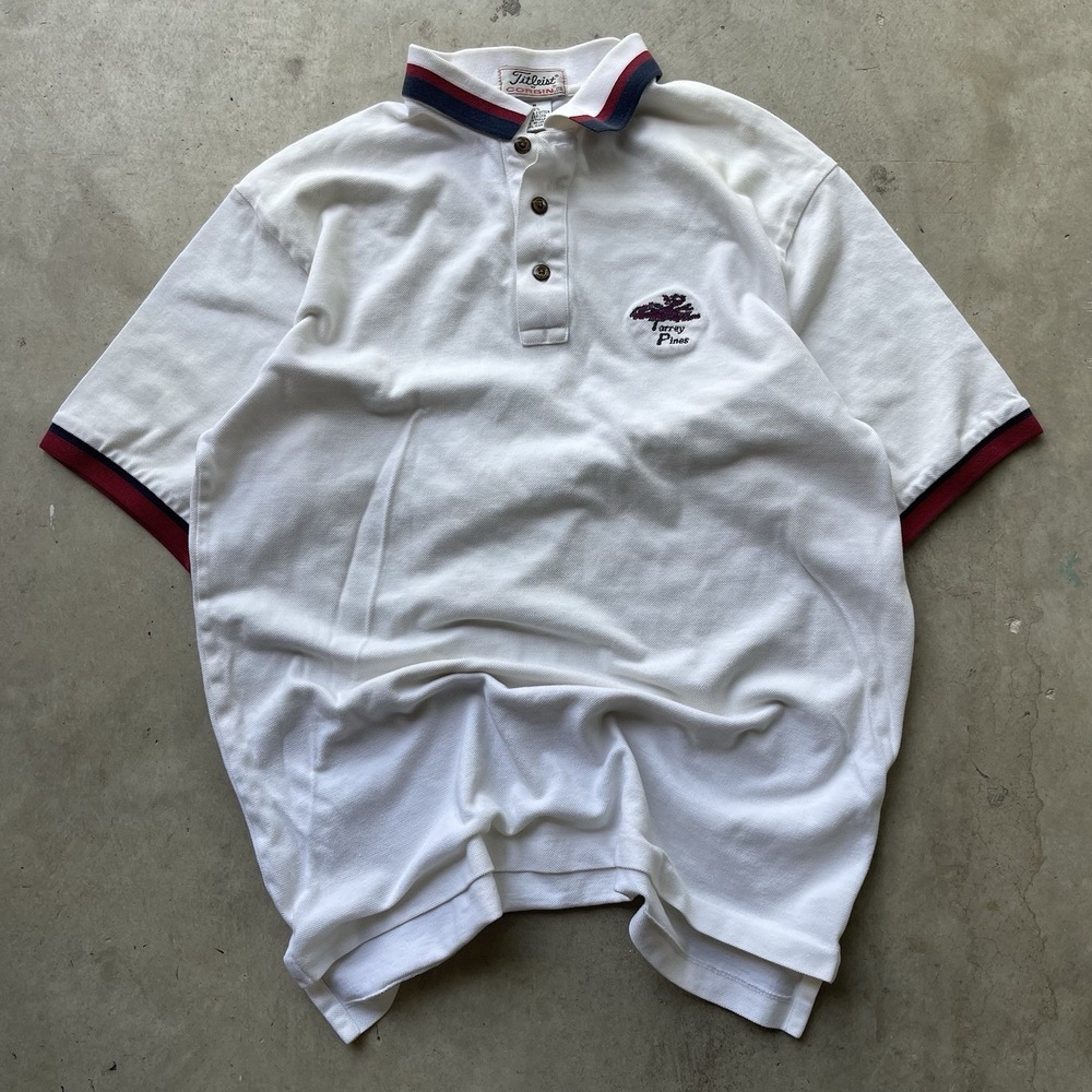 Vintage Titleist Torrey Pines Polo Shirt Mens M White 90s Golf Cotton USA Prep